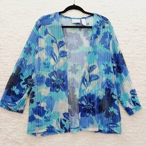 Cardigan Open Size XL Navy Aqua Royal Grandma Chic Coastal Resort Bloomcore